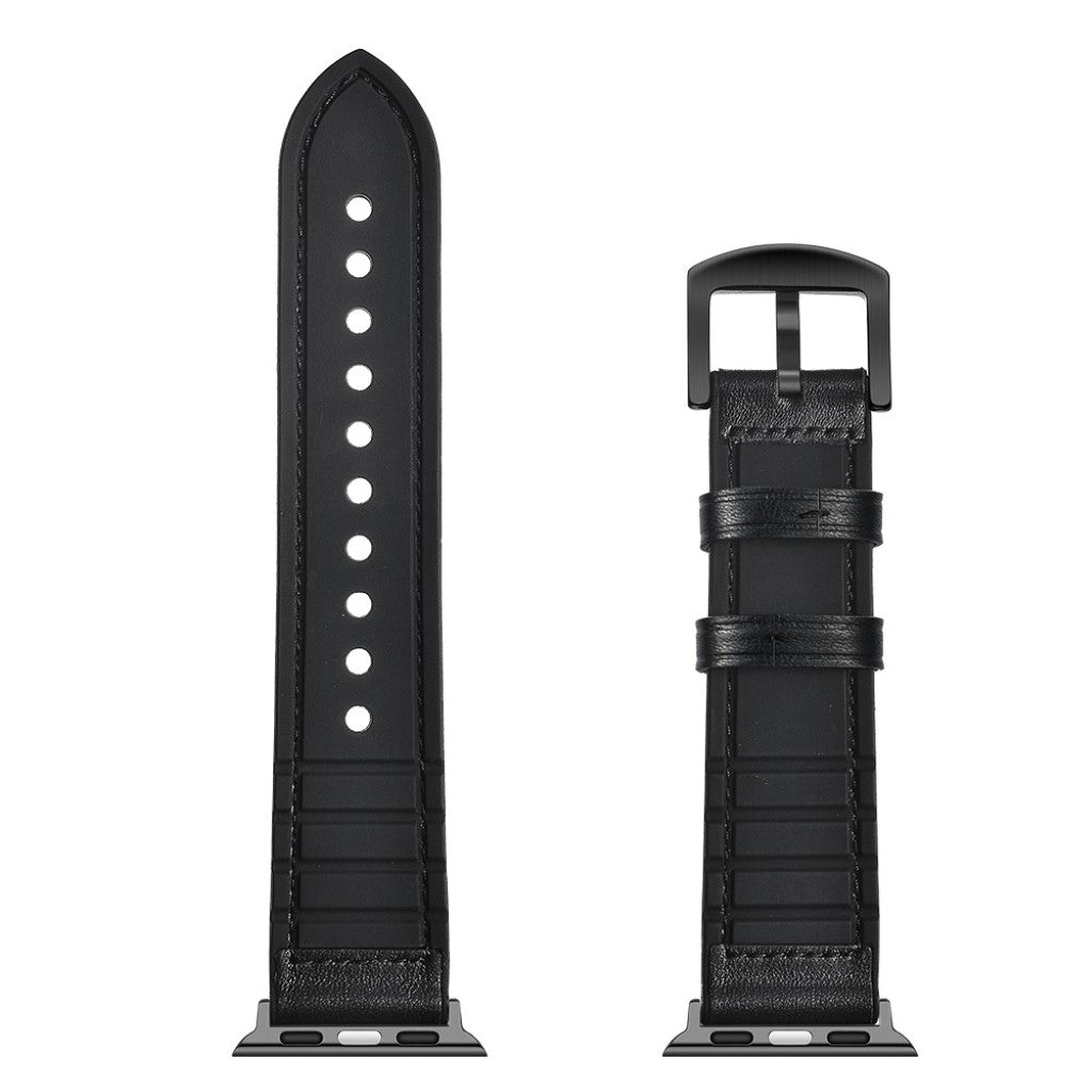 Apple Watch Series 5 40mm / Apple Watch 40mm Ægte læder Rem - Sort#serie_2