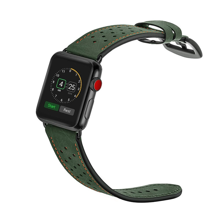 Apple Watch Series 5 40mm / Apple Watch 40mm Ægte læder Rem - Grøn#serie_2
