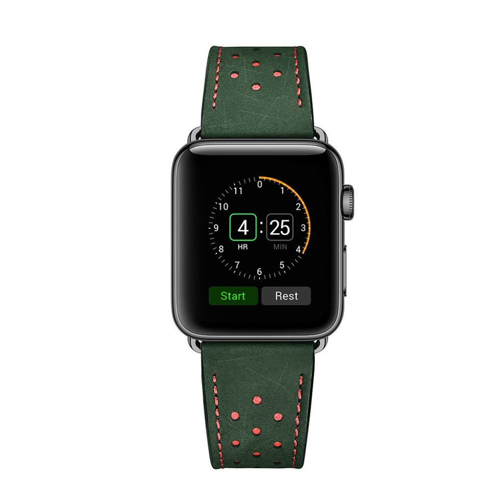 Apple Watch Series 5 40mm / Apple Watch 40mm Ægte læder Rem - Grøn#serie_2