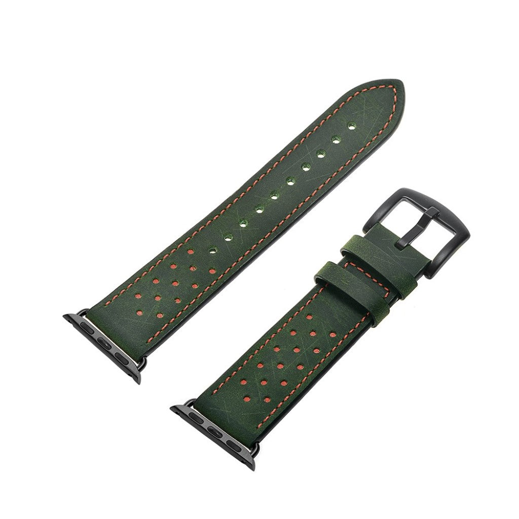 Apple Watch Series 5 40mm / Apple Watch 40mm Ægte læder Rem - Grøn#serie_2