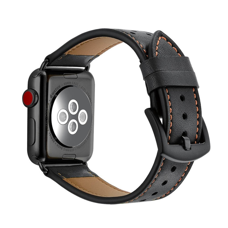 Apple Watch Series 5 40mm / Apple Watch 40mm Ægte læder Rem - Sort#serie_3