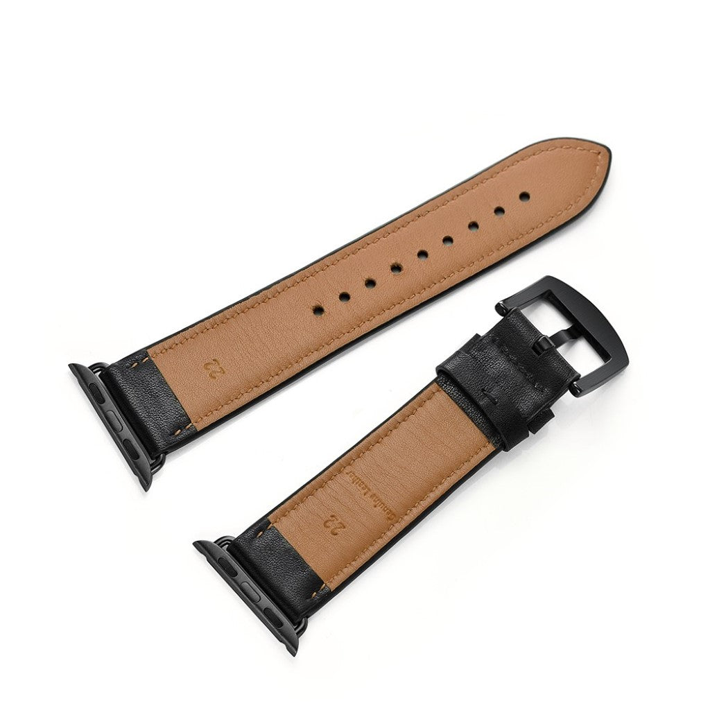 Apple Watch Series 5 40mm / Apple Watch 40mm Ægte læder Rem - Sort#serie_3