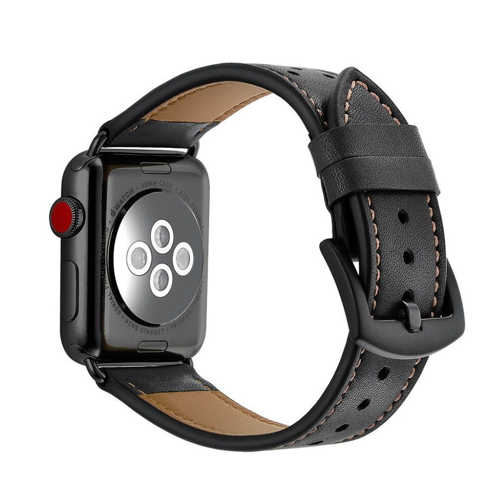 Apple Watch Series 5 40mm / Apple Watch 40mm Ægte læder Rem - Sort#serie_4
