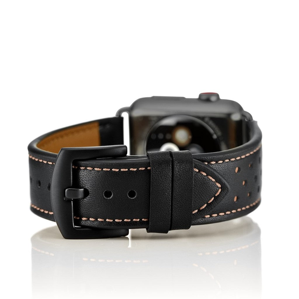 Apple Watch Series 5 40mm / Apple Watch 40mm Ægte læder Rem - Sort#serie_4