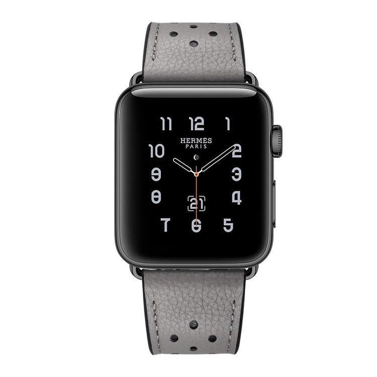 Apple Watch Series 5 40mm / Apple Watch 40mm Ægte læder Rem - Sølv#serie_5