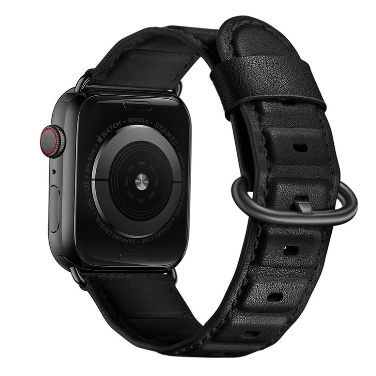 Apple Watch Series 5 40mm / Apple Watch 40mm Ægte læder Rem - Sort#serie_1