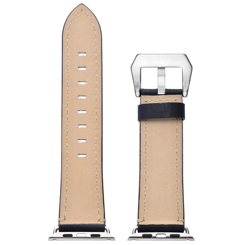 Apple Watch Series 5 40mm / Apple Watch 40mm Ægte læder Rem - Sort#serie_1