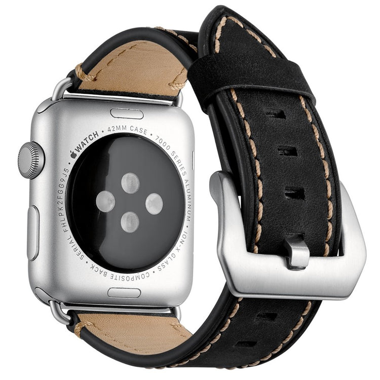 Apple Watch Series 5 40mm / Apple Watch 40mm Ægte læder Rem - Sort#serie_1