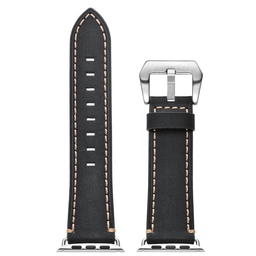 Apple Watch Series 5 40mm / Apple Watch 40mm Ægte læder Rem - Sort#serie_1
