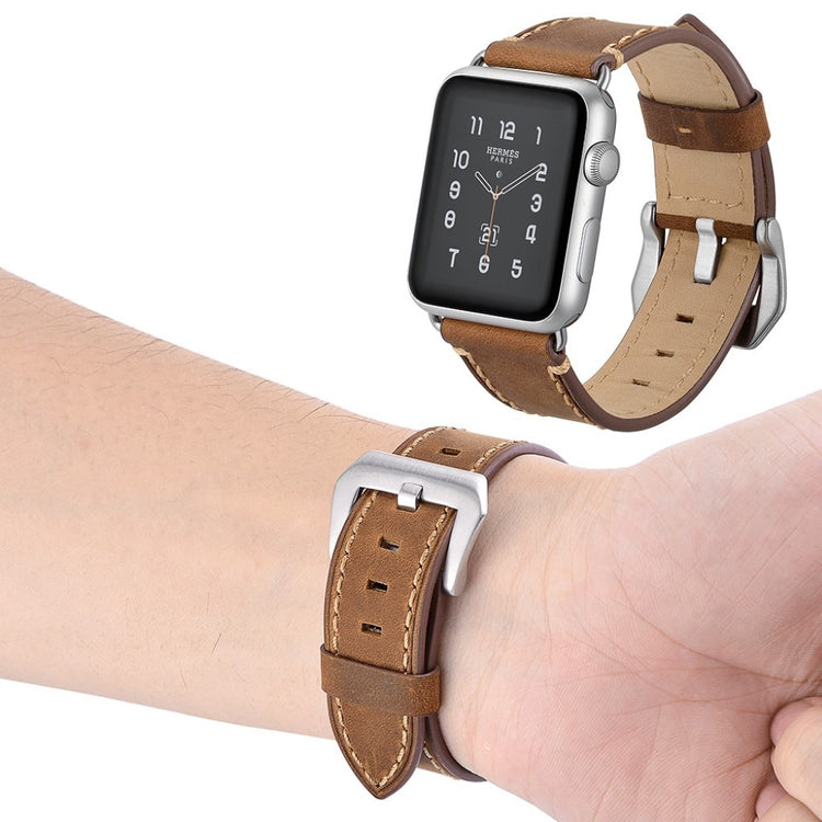 Apple Watch Series 5 40mm / Apple Watch 40mm Ægte læder Rem - Brun#serie_2