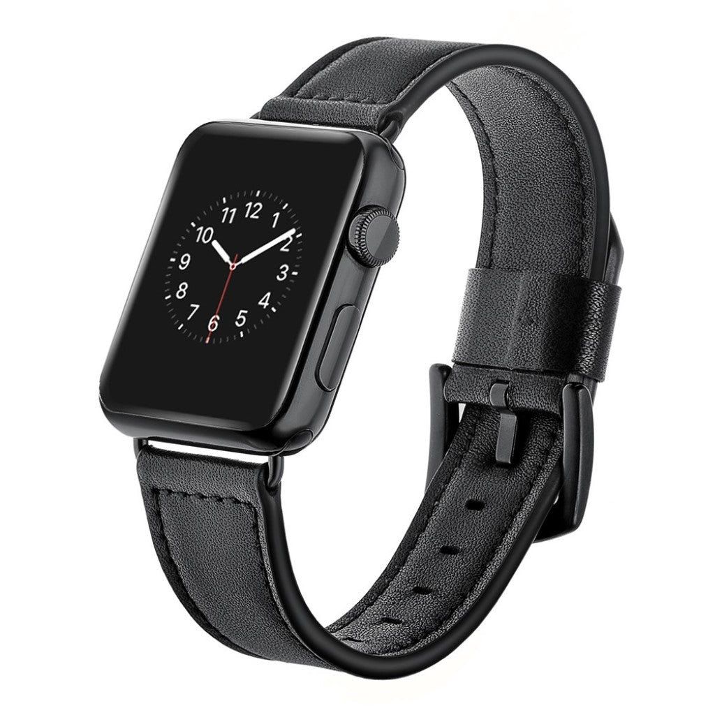 Apple Watch Series 5 40mm / Apple Watch 40mm Ægte læder Rem - Sort#serie_1