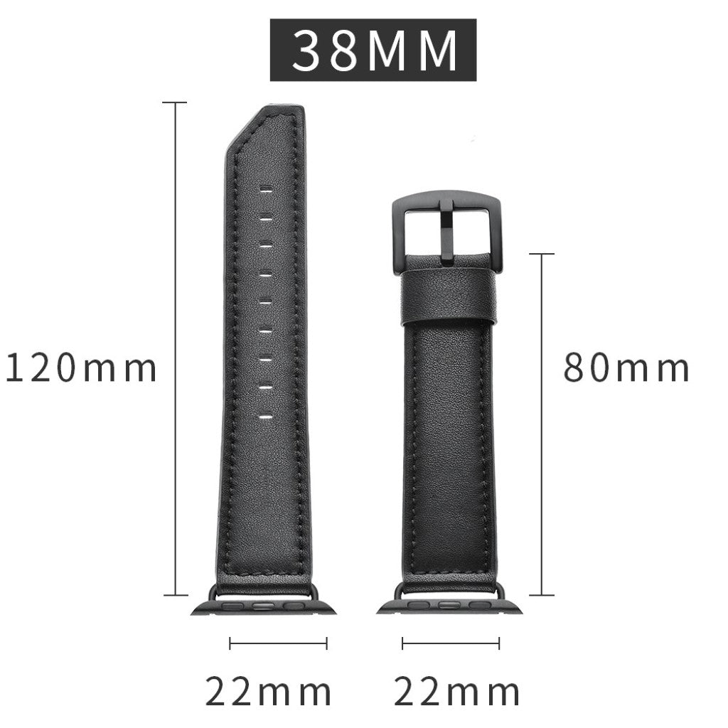 Apple Watch Series 5 40mm / Apple Watch 40mm Ægte læder Rem - Sort#serie_1