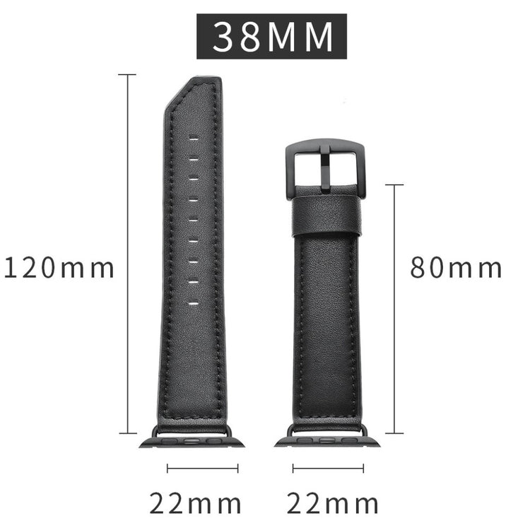 Apple Watch Series 5 40mm / Apple Watch 40mm Ægte læder Rem - Sort#serie_1