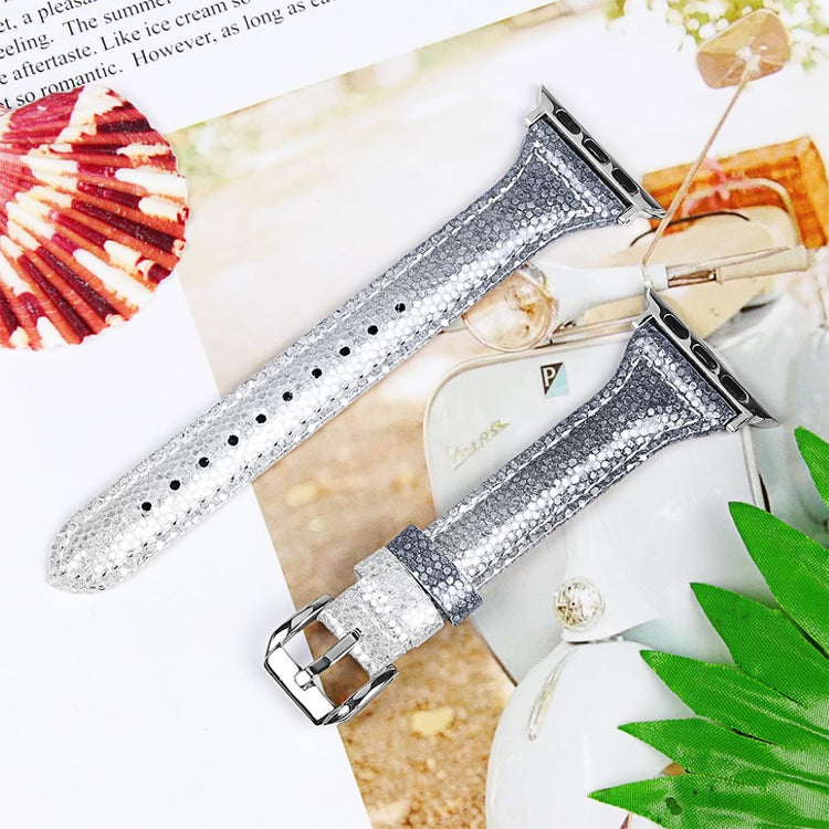 Apple Watch Series 5 40mm / Apple Watch 40mm Ægte læder Rem - Sølv#serie_3