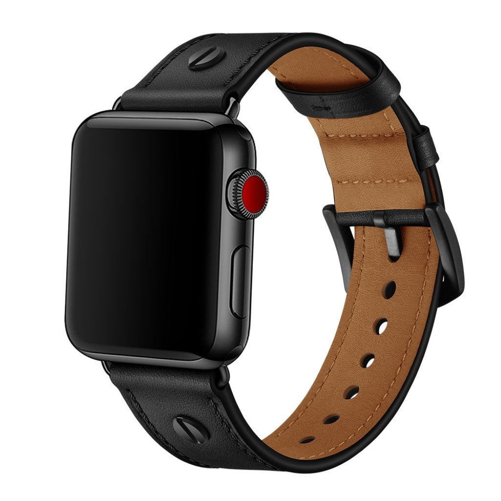 Apple Watch Series 5 40mm / Apple Watch 40mm Ægte læder Rem - Sort#serie_1