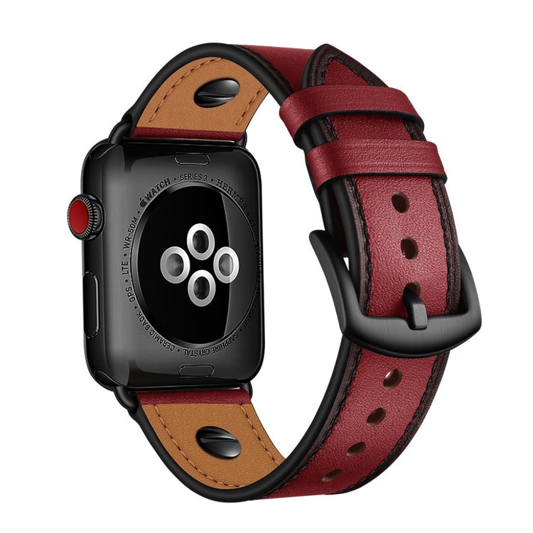Apple Watch Series 5 40mm / Apple Watch 40mm Ægte læder Rem - Rød#serie_2