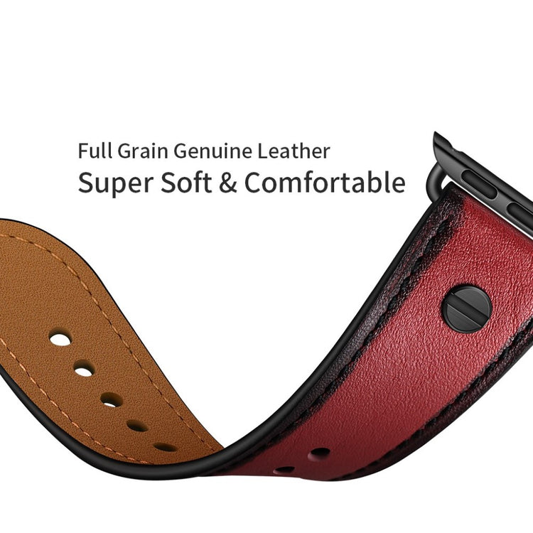 Apple Watch Series 5 40mm / Apple Watch 40mm Ægte læder Rem - Rød#serie_2
