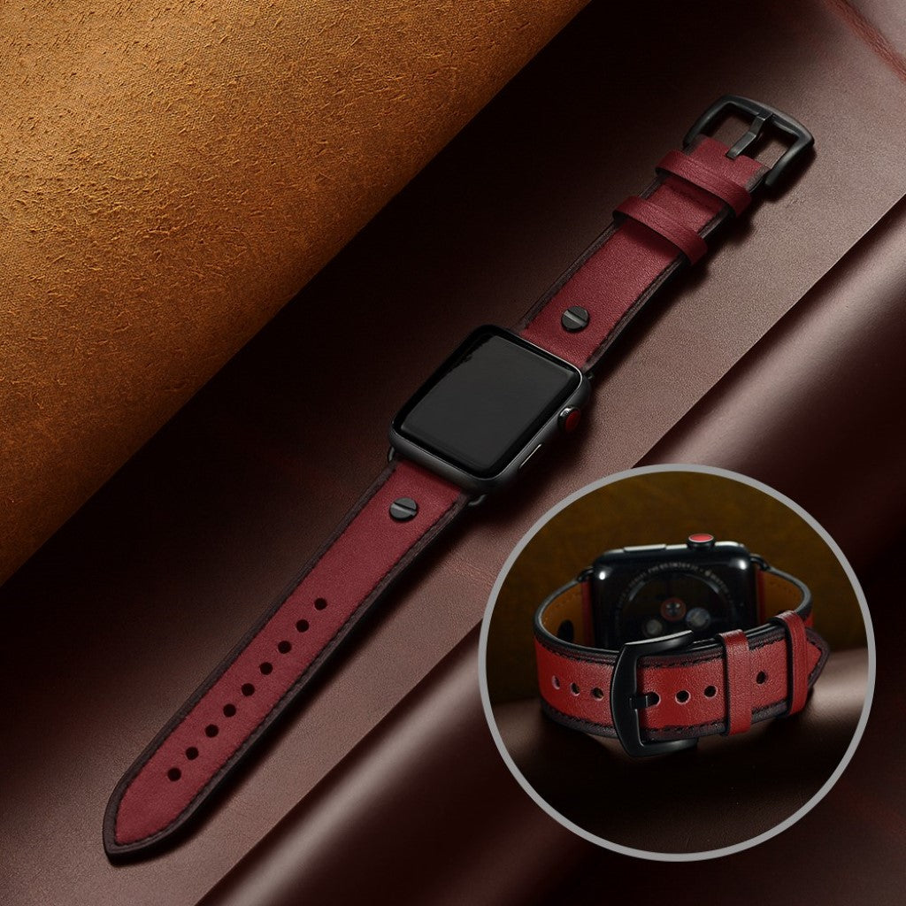 Apple Watch Series 5 40mm / Apple Watch 40mm Ægte læder Rem - Rød#serie_2