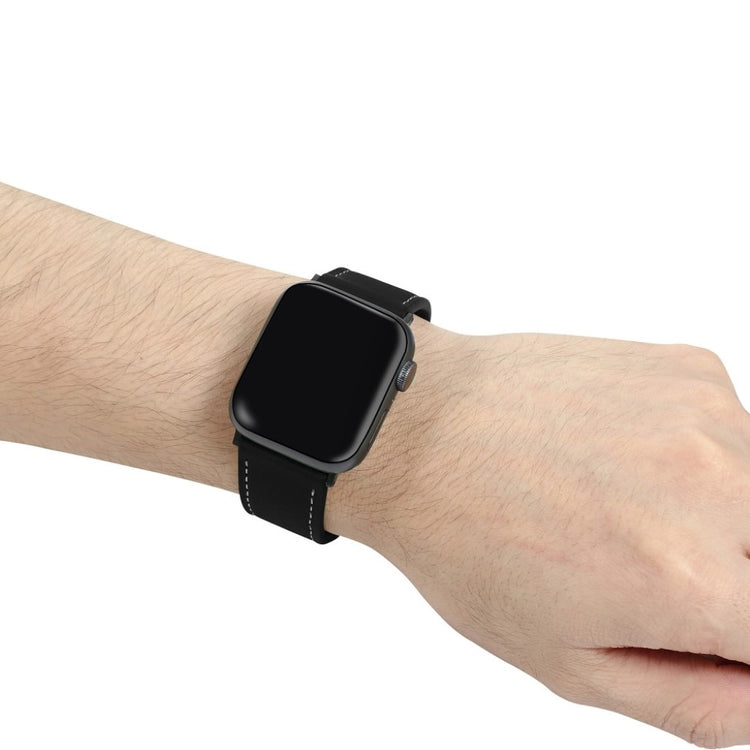 Apple Watch Series 5 40mm / Apple Watch 40mm Ægte læder Rem - Sort#serie_2