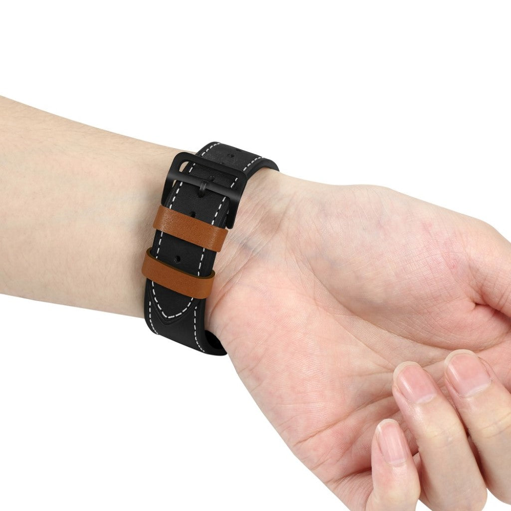 Apple Watch Series 5 40mm / Apple Watch 40mm Ægte læder Rem - Sort#serie_2
