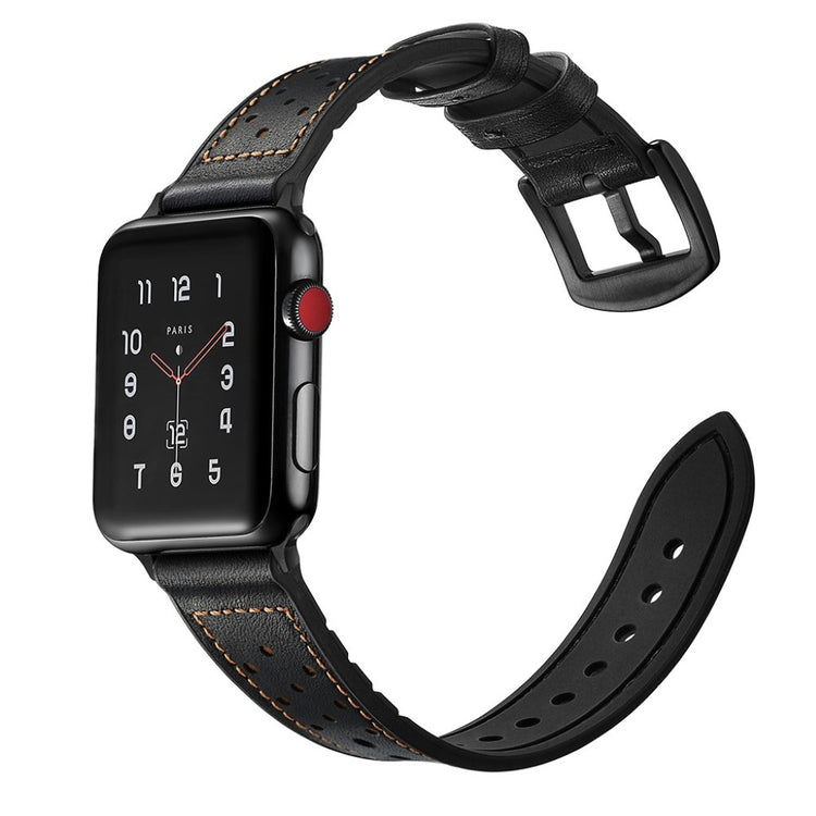 Apple Watch Series 5 44mm / Apple Watch 44mm Ægte læder Rem - Sort#serie_2
