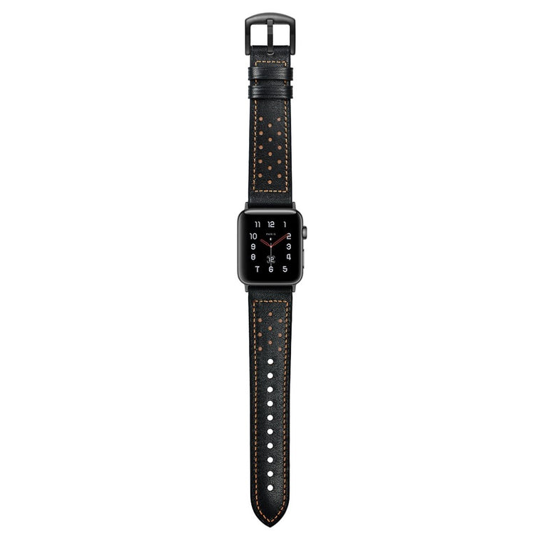 Apple Watch Series 5 44mm / Apple Watch 44mm Ægte læder Rem - Sort#serie_2