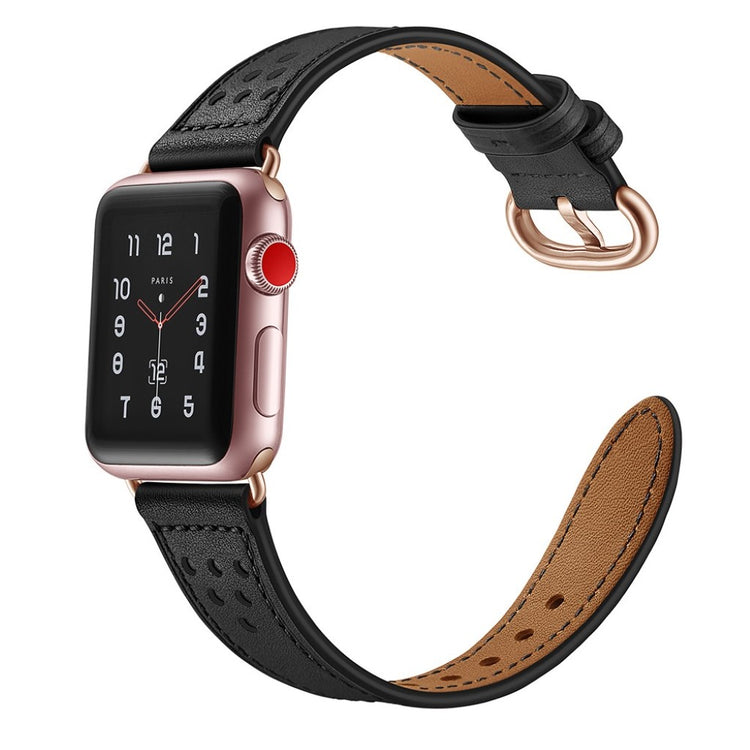 Apple Watch Series 5 44mm / Apple Watch 44mm Ægte læder Rem - Sort#serie_2