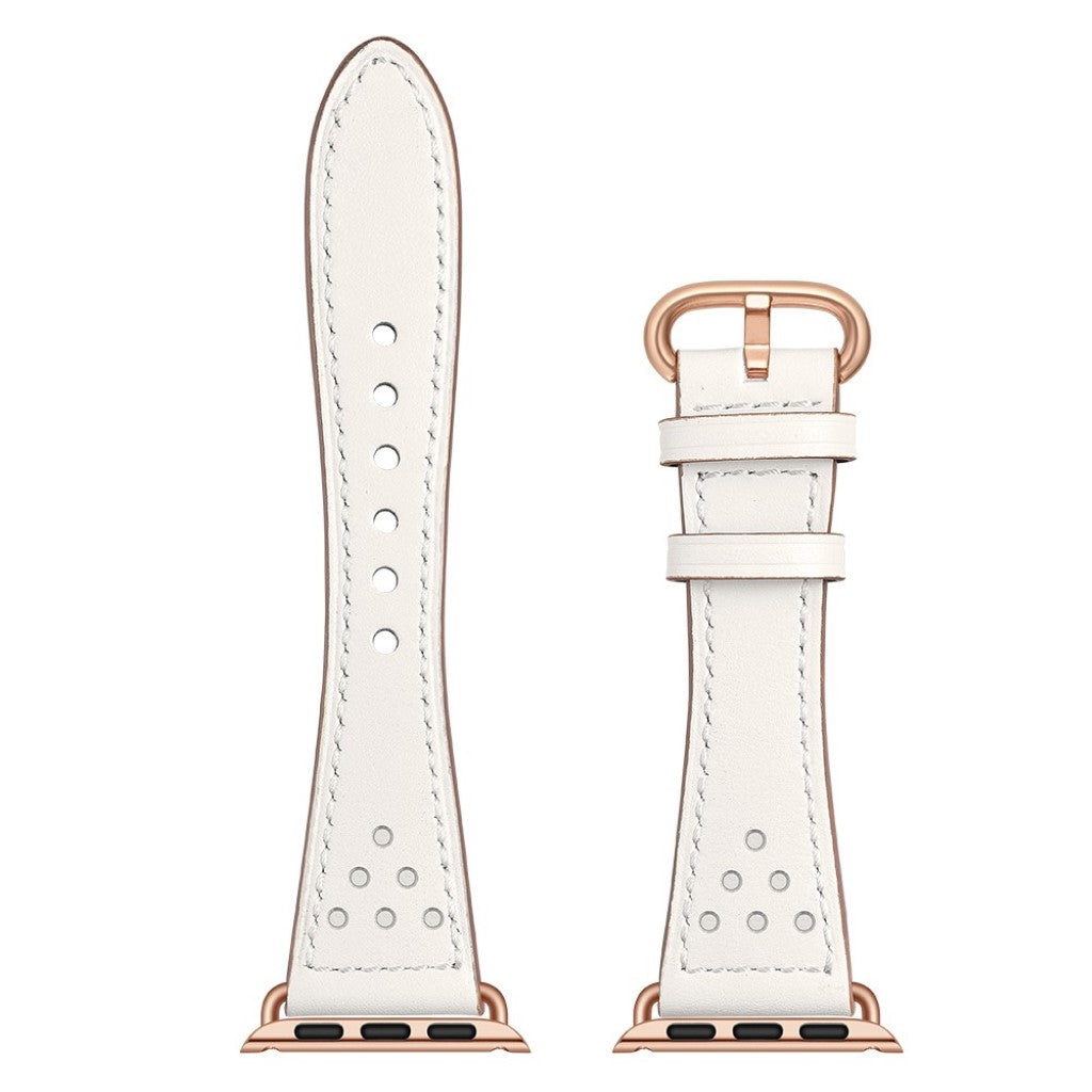 Apple Watch Series 5 44mm / Apple Watch 44mm Ægte læder Rem - Hvid#serie_4