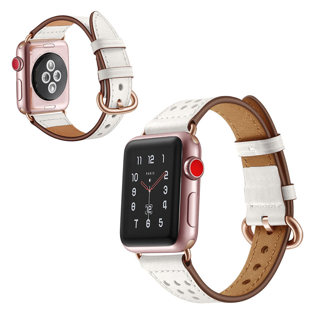 Apple Watch Series 5 44mm / Apple Watch 44mm Ægte læder Rem - Hvid#serie_4