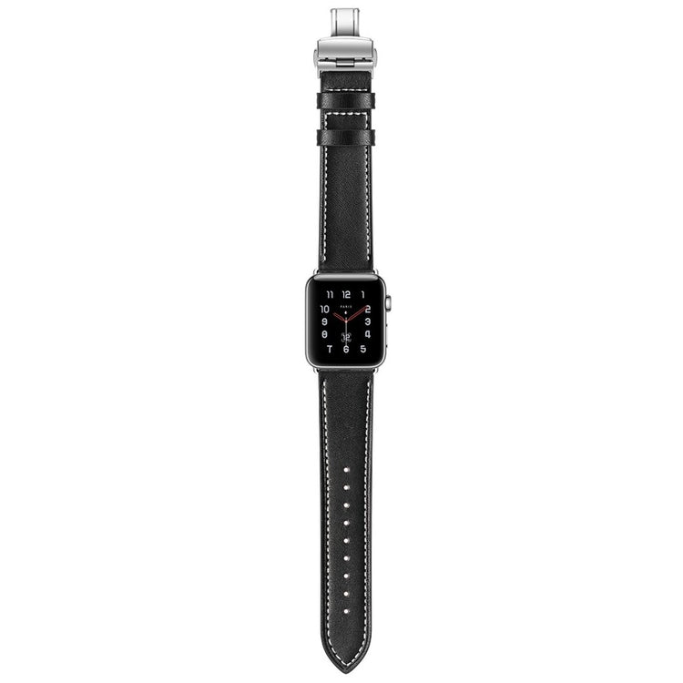 Apple Watch Series 5 44mm / Apple Watch 44mm Ægte læder Rem - Sort#serie_15