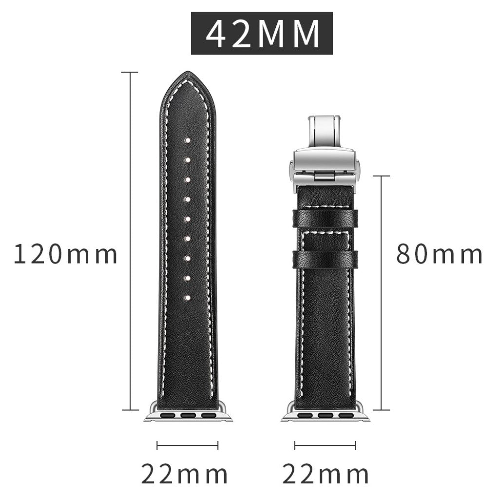 Apple Watch Series 5 44mm / Apple Watch 44mm Ægte læder Rem - Sort#serie_15
