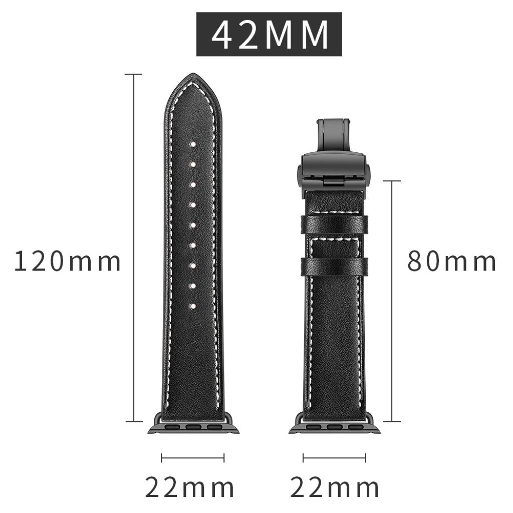 Apple Watch Series 5 44mm / Apple Watch 44mm Ægte læder Rem - Sort#serie_3