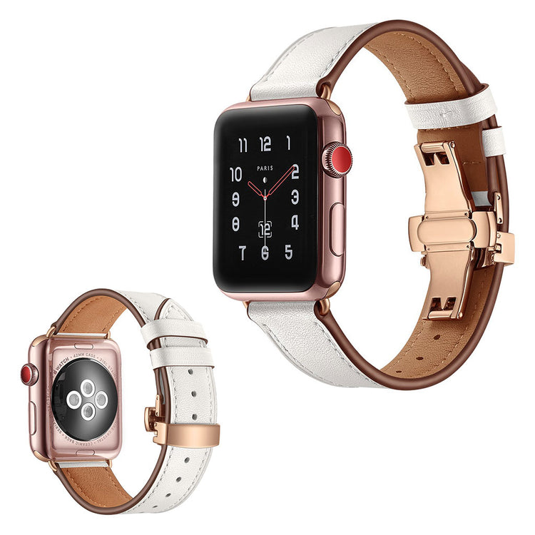 Apple Watch Series 5 44mm / Apple Watch 44mm Ægte læder Rem - Hvid#serie_7