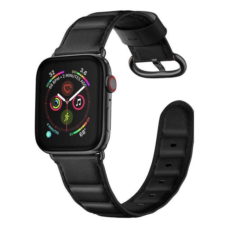 Apple Watch Series 5 44mm / Apple Watch 44mm Ægte læder Rem - Sort#serie_1