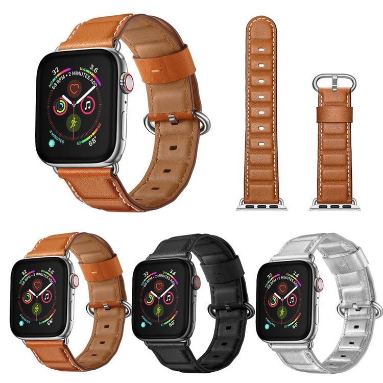 Apple Watch Series 5 44mm / Apple Watch 44mm Ægte læder Rem - Sort#serie_1