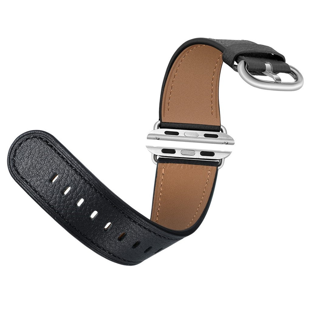 Apple Watch Series 5 44mm / Apple Watch 44mm Ægte læder Rem - Sort#serie_1