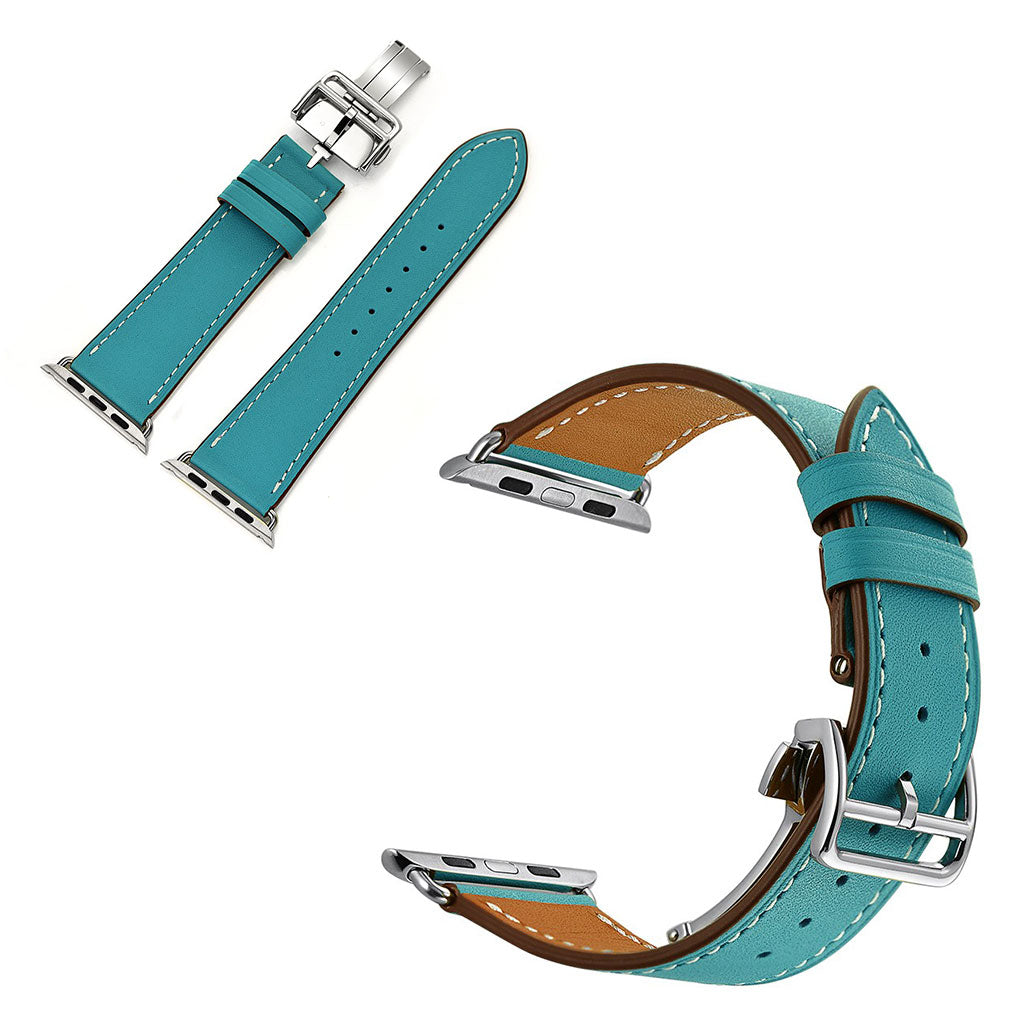 Apple Watch Series 5 44mm / Apple Watch 44mm Ægte læder Rem - Blå#serie_2