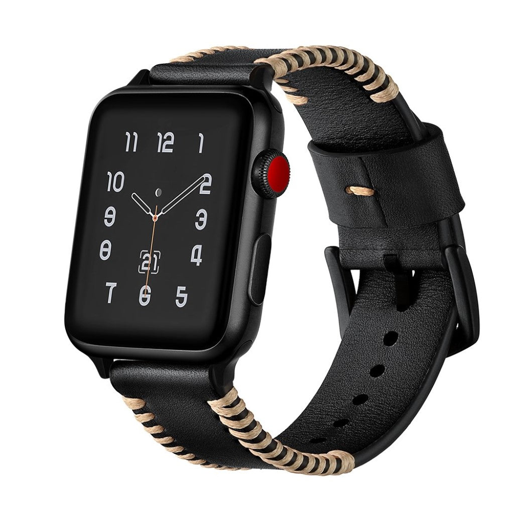Apple Watch Series 5 44mm / Apple Watch 44mm Ægte læder Rem - Sort#serie_1