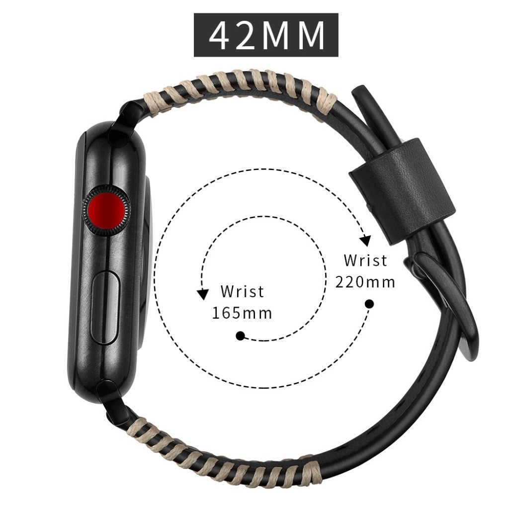 Apple Watch Series 5 44mm / Apple Watch 44mm Ægte læder Rem - Sort#serie_1