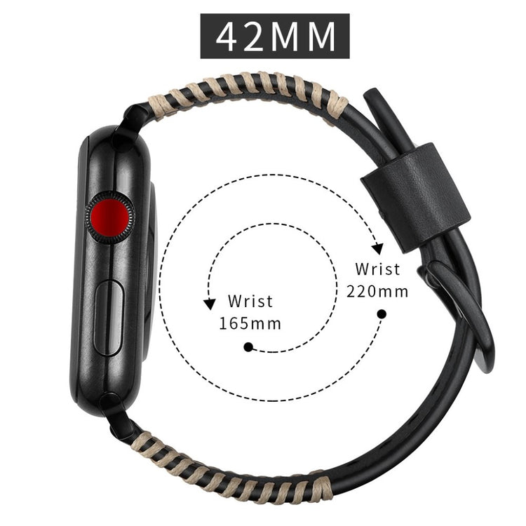 Apple Watch Series 5 44mm / Apple Watch 44mm Ægte læder Rem - Sort#serie_1