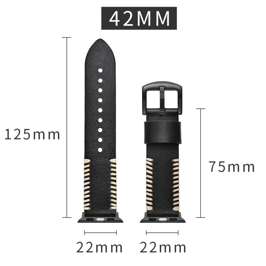 Apple Watch Series 5 44mm / Apple Watch 44mm Ægte læder Rem - Sort#serie_1