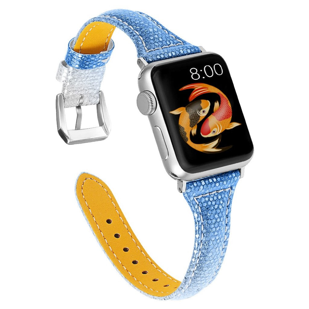 Apple Watch Series 5 44mm / Apple Watch 44mm Ægte læder Rem - Blå#serie_4