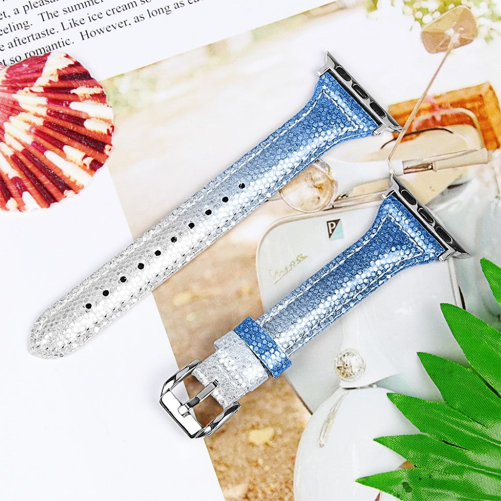 Apple Watch Series 5 44mm / Apple Watch 44mm Ægte læder Rem - Blå#serie_4