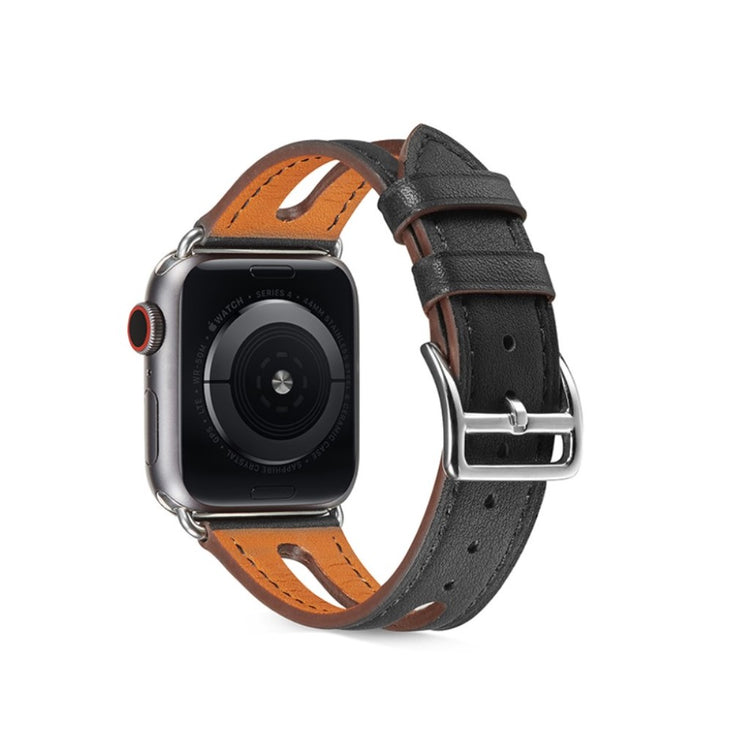 Apple Watch Series 5 44mm / Apple Watch 44mm Ægte læder Rem - Sort#serie_1