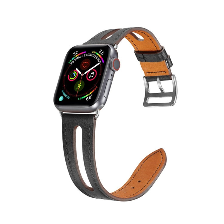 Apple Watch Series 5 44mm / Apple Watch 44mm Ægte læder Rem - Sort#serie_1