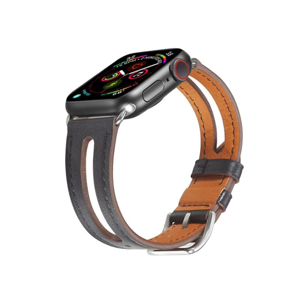 Apple Watch Series 5 44mm / Apple Watch 44mm Ægte læder Rem - Sort#serie_1