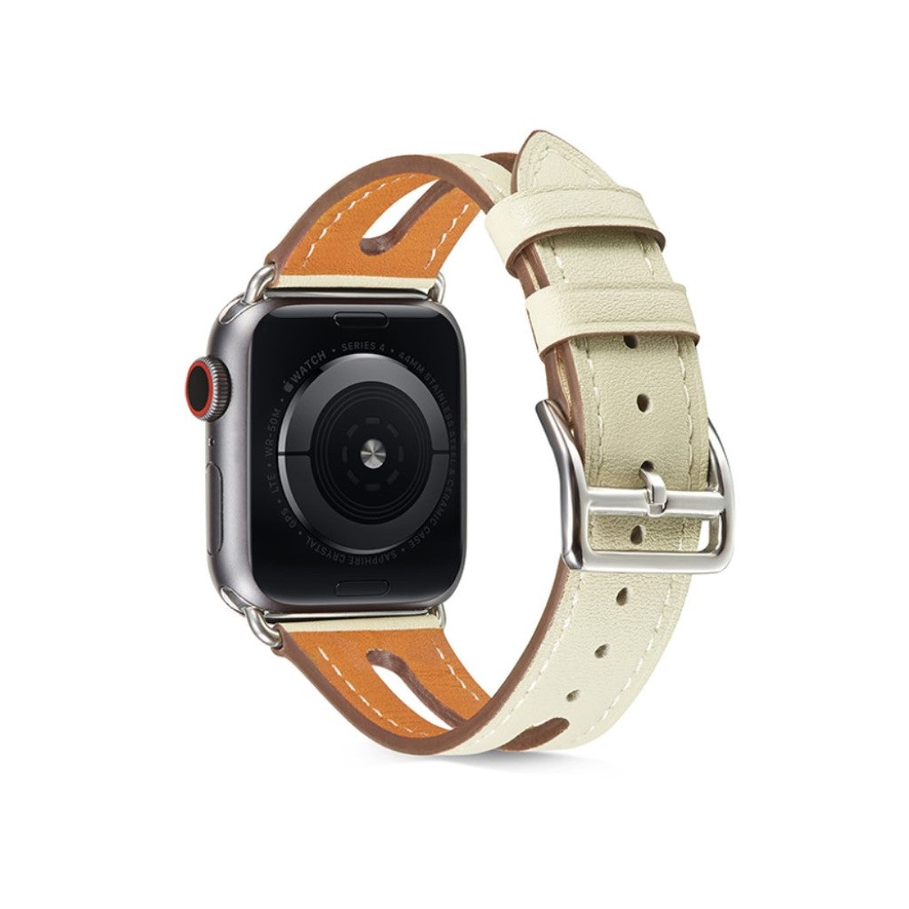 Apple Watch Series 5 44mm / Apple Watch 44mm Ægte læder Rem - Beige#serie_2