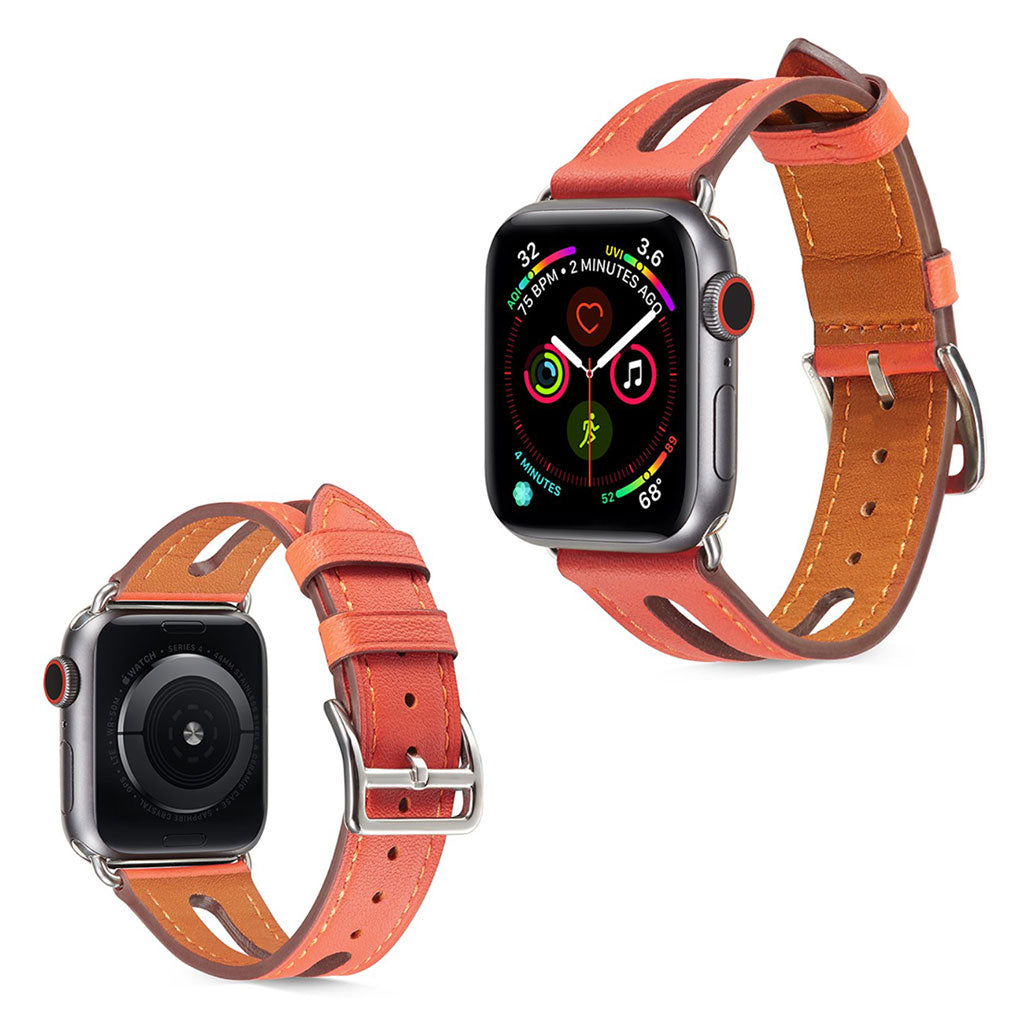 Apple Watch Series 5 44mm / Apple Watch 44mm Ægte læder Rem - Orange#serie_5