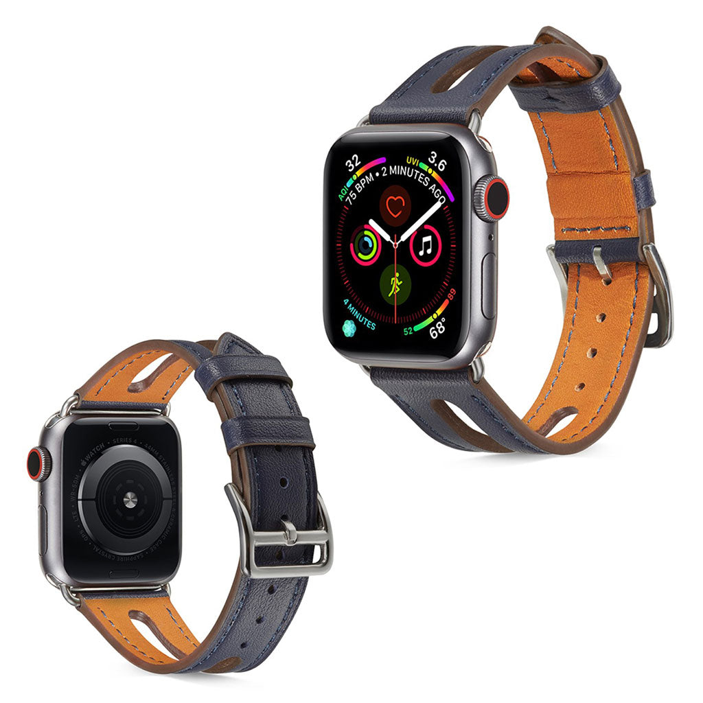 Apple Watch Series 5 44mm / Apple Watch 44mm Ægte læder Rem - Blå#serie_8