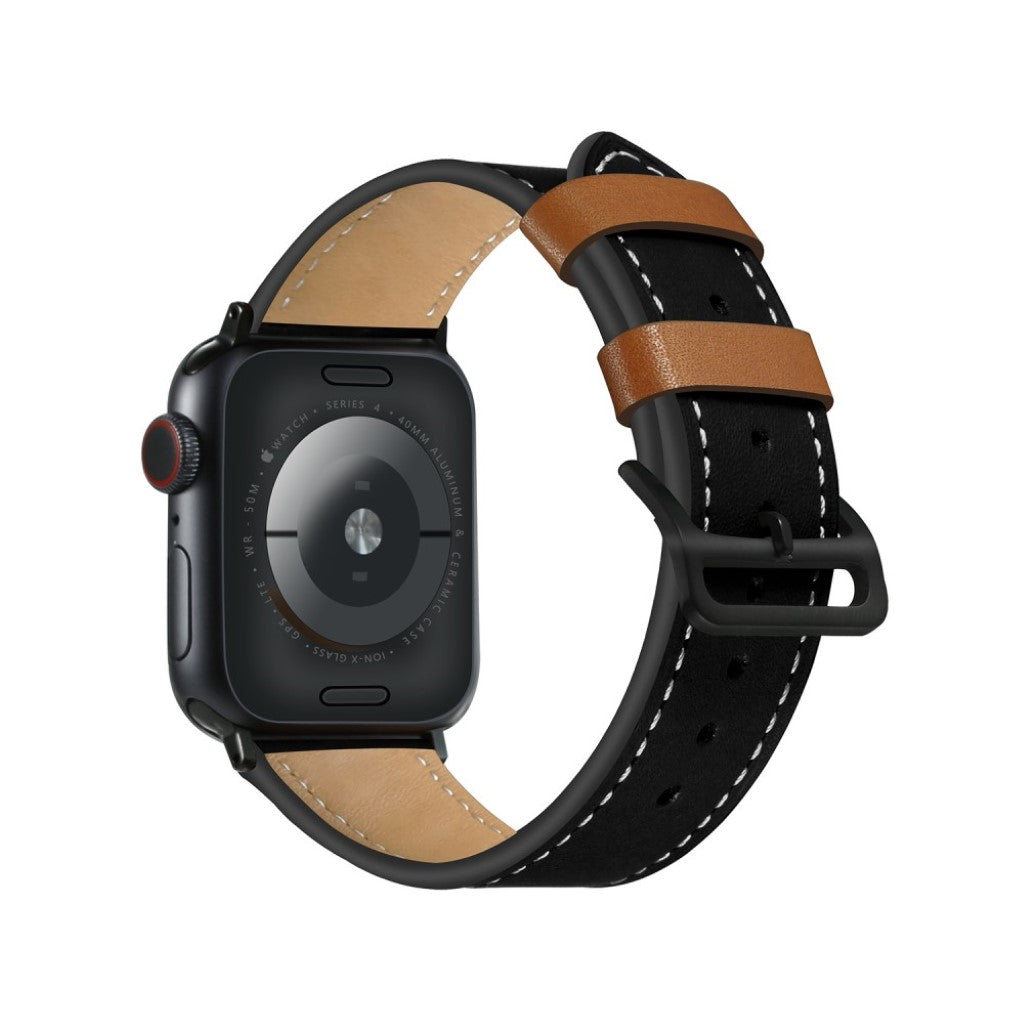 Apple Watch Series 5 44mm / Apple Watch 44mm Ægte læder Rem - Sort#serie_2
